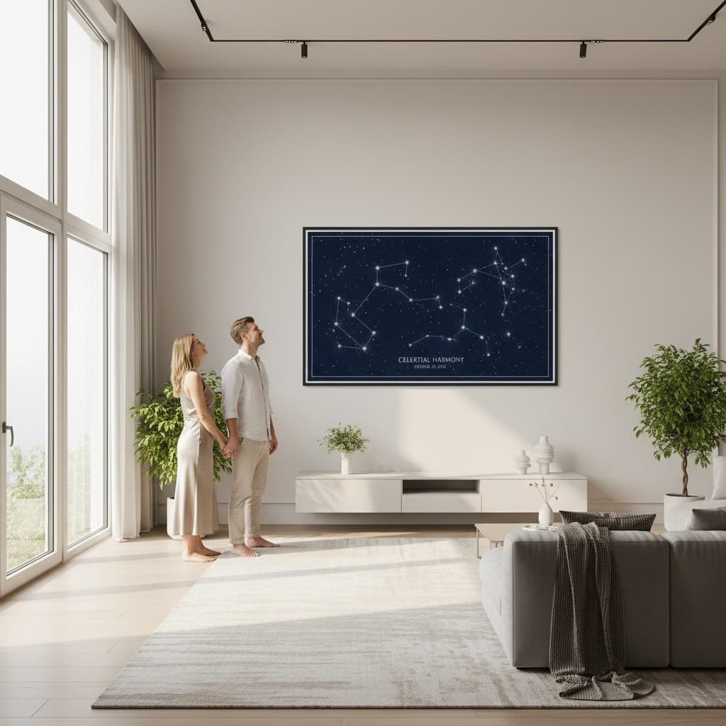 Ein Blick in die Sterne: Die Konstellation der Hochzeitsnacht als ewige Erinnerung an der Wand.